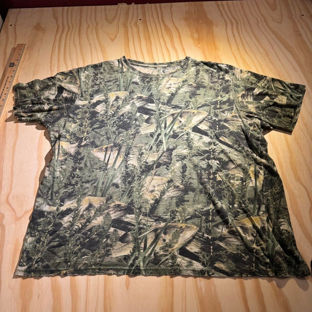 Fishouflage Bass Camo Graphic T-Shirt Mens XL Green All Over Print Tee